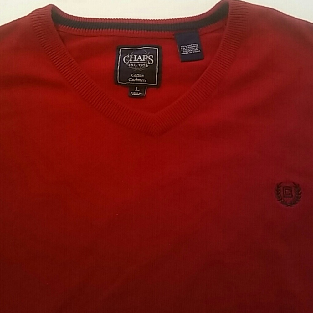 Chaps By Ralph Lauren Mens Large VNeck Red Sweater